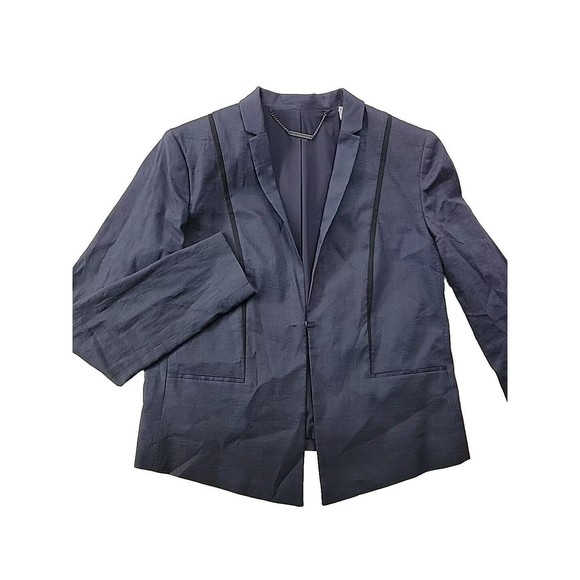 Elie Tahari Women's 8 Navy Blazer Stretch Linen Viscose Blend Tailored Classic - Picture 1 of 11